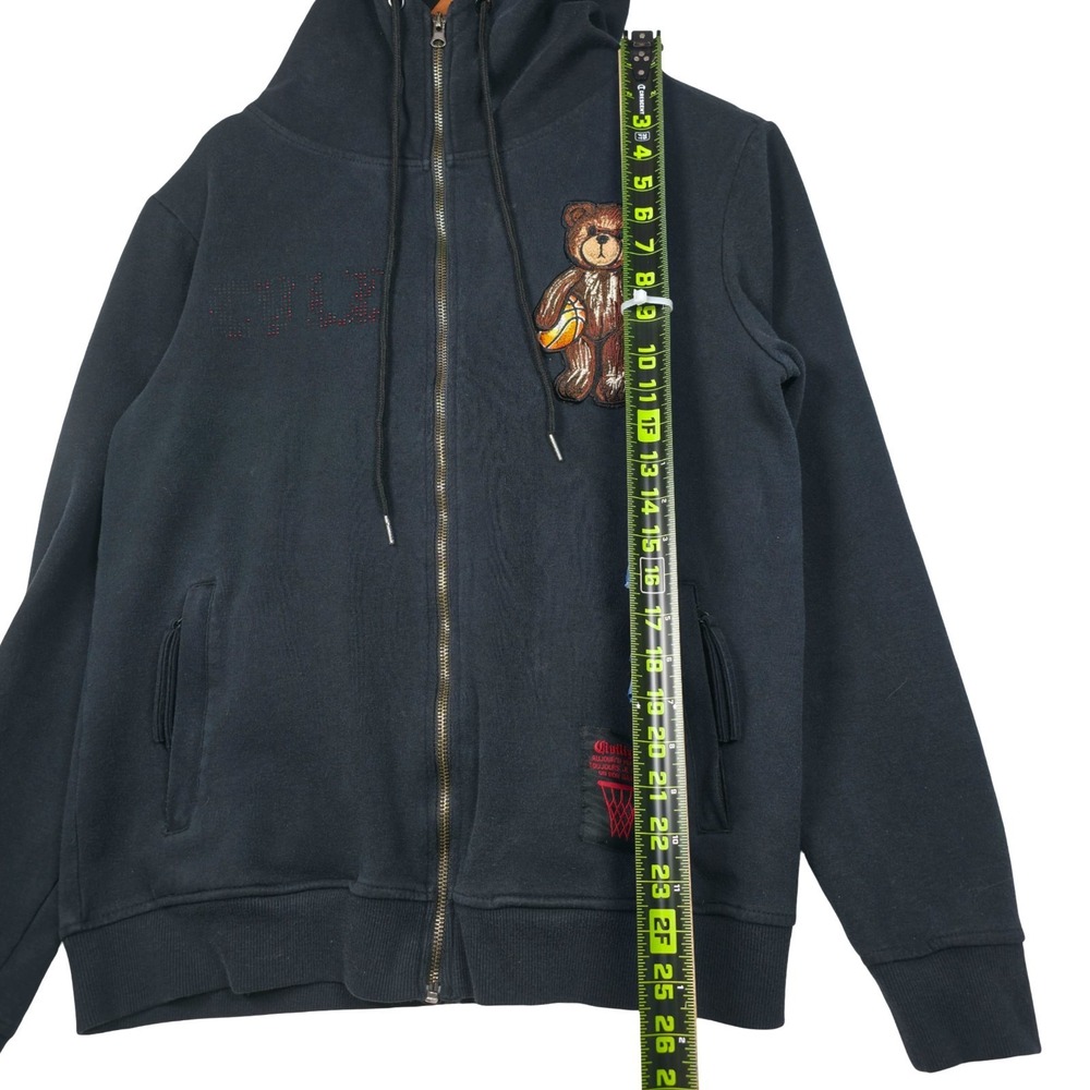 CivilizeD Black Basketball Teddy Bear Rhinestone Zip Hoodie Small Streetwear Y2K - Picture 11 of 12